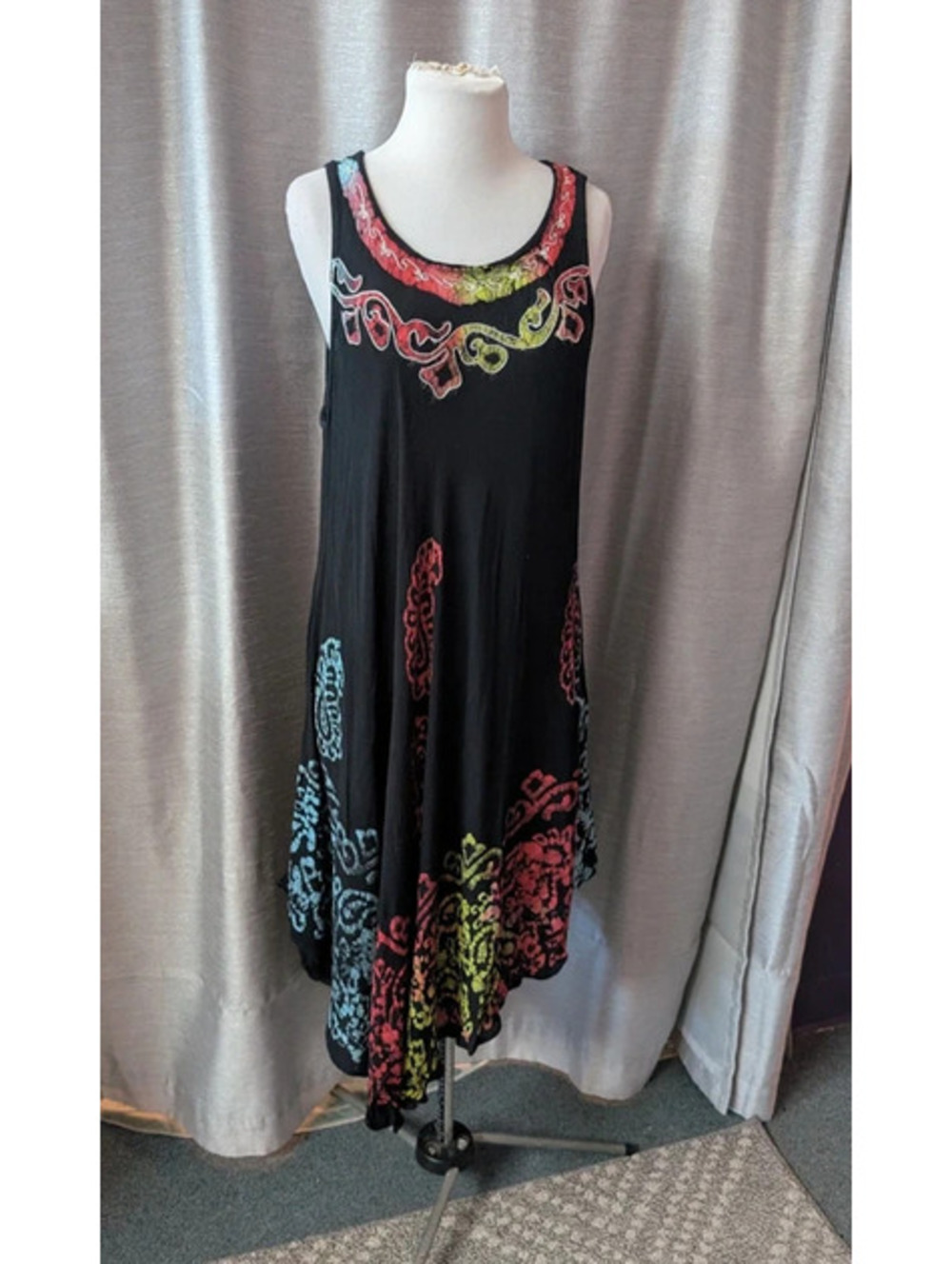 SOLD Black Rainbow Boho Trapeze Dress One Size